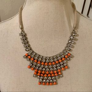 Loft Orange and crystal rhinestone necklace